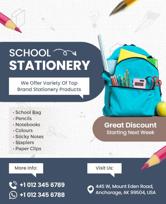 School Stationery Sale Discount Flyer Template