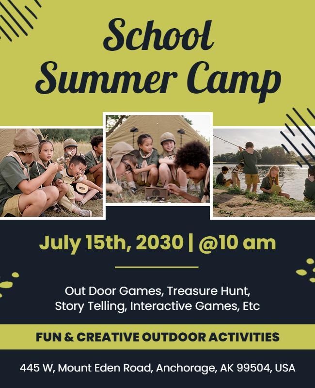 School Summer Camp Outdoor Activities Flyer Template