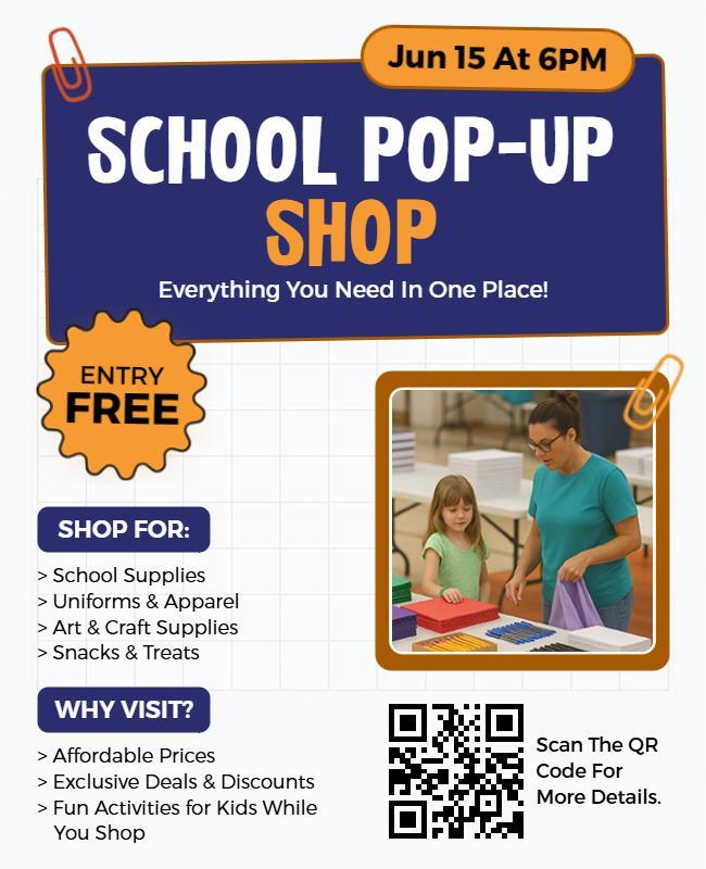 School Supplies Pop-up Shop Event Flyers Template