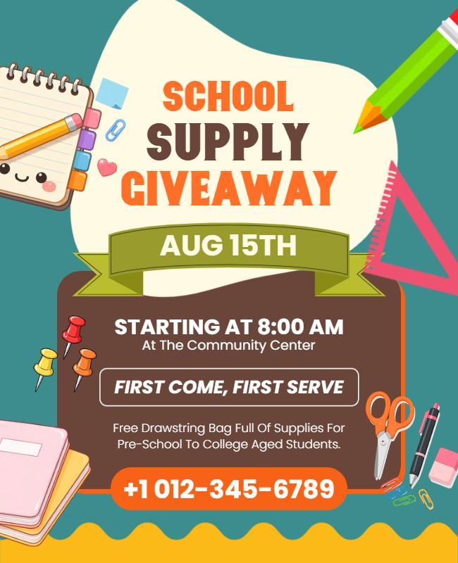 School Supply Giveaway Event Flyer Template