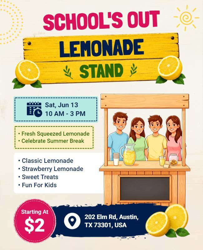 School's Out Lemonade Stand Event Flyer Template