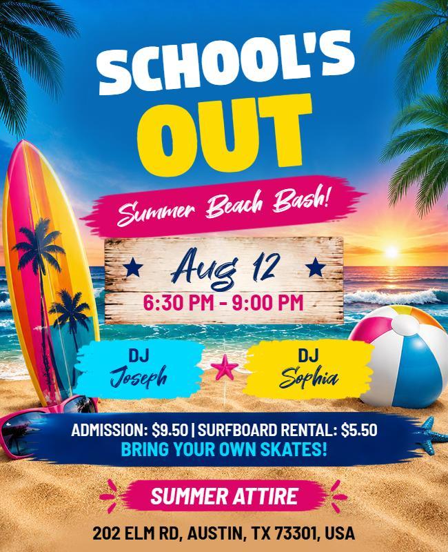 School's Out Summer Beach Bash Flyer Template