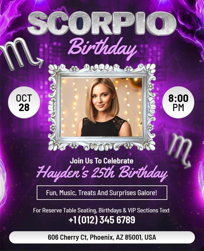 Scorpio Zodiac Birthday Celebration Flyer Template