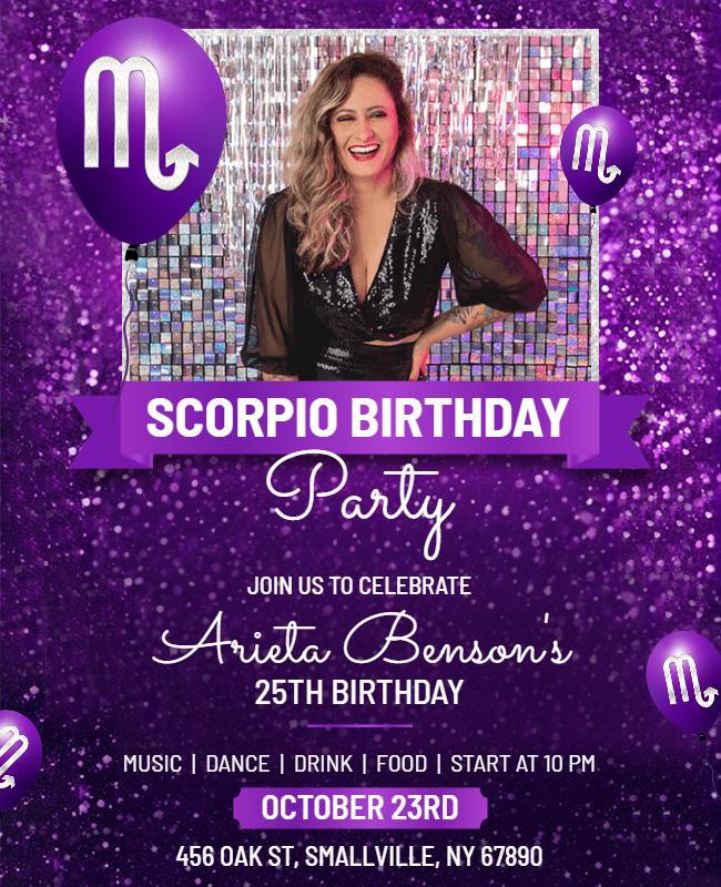 Scorpio Zodiac Birthday Celebration Party Flyer Template