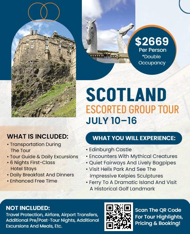 Scotland Escorted Group Tour Travel Flyer Template