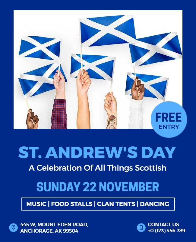 Scottish Flag Theme St. Andrew's Day Celebration Poster Template
