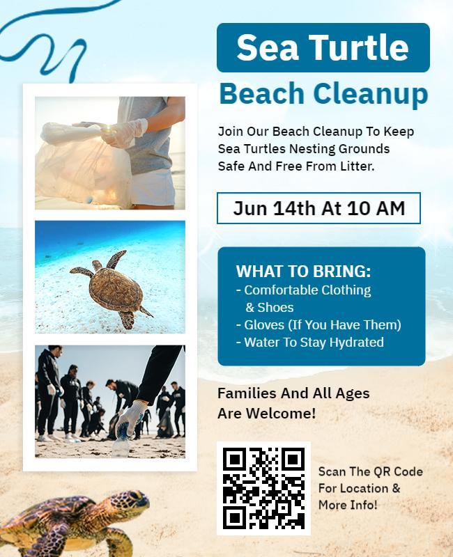 Sea Turtle Conservation Beach Cleanup Flyer Template
