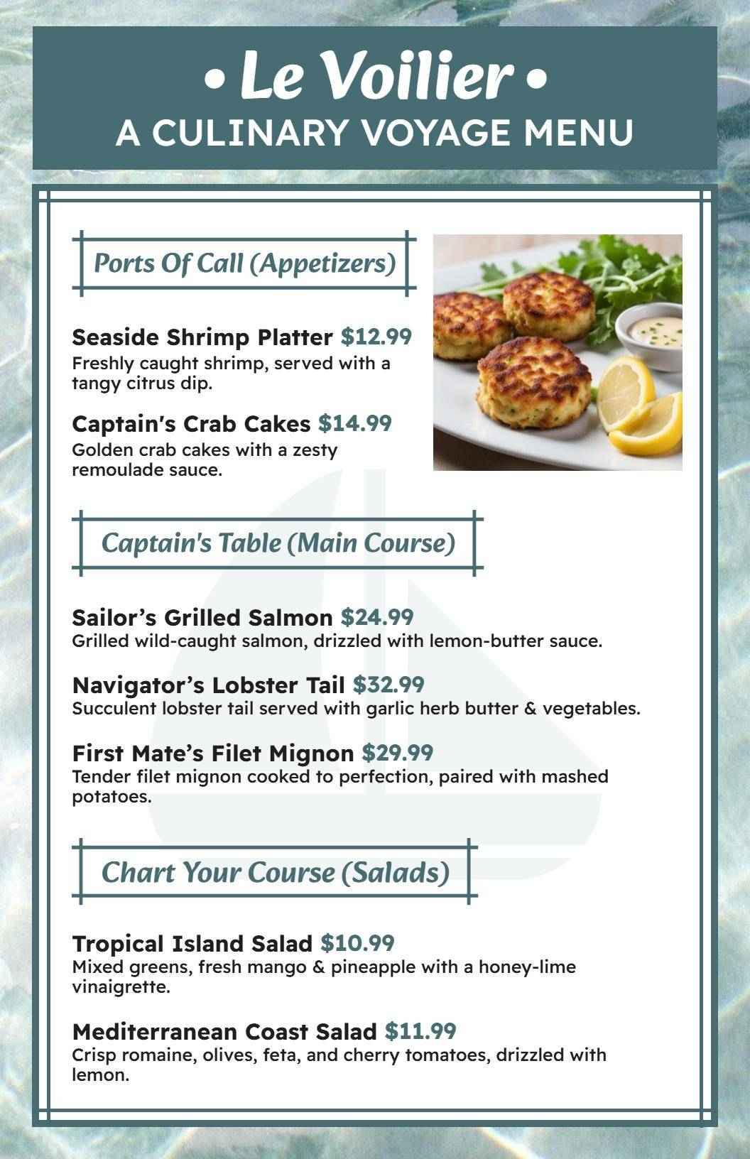 Sea Voyage Inspired Elegant Dining Experience Menu Template