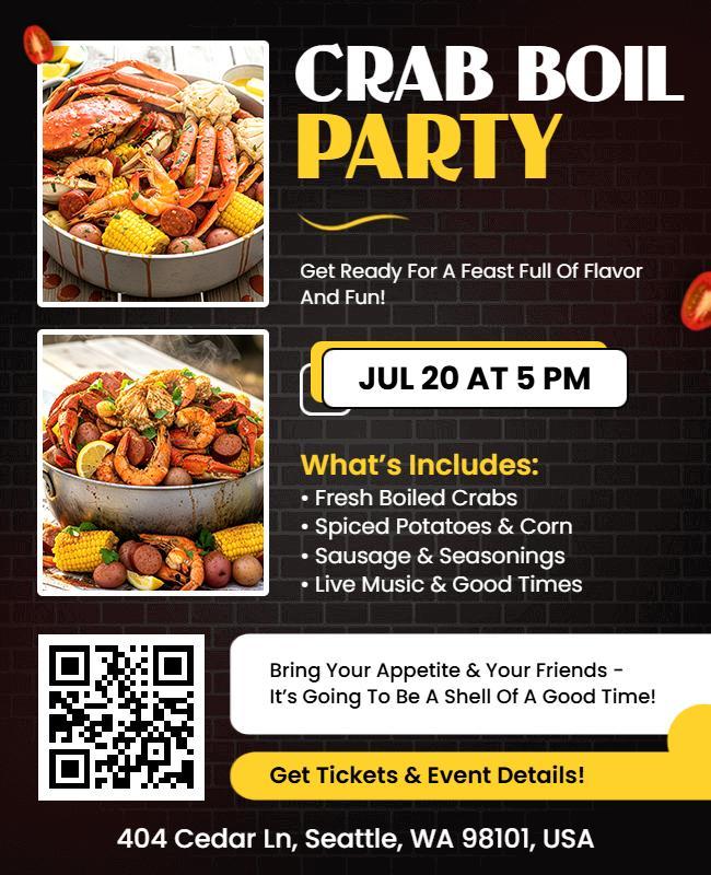 Seafood Crab Boil Party Event Flyer Template