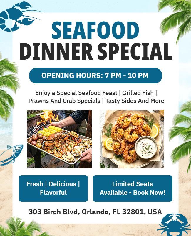 Seafood Dinner Special Restaurant Poster Template