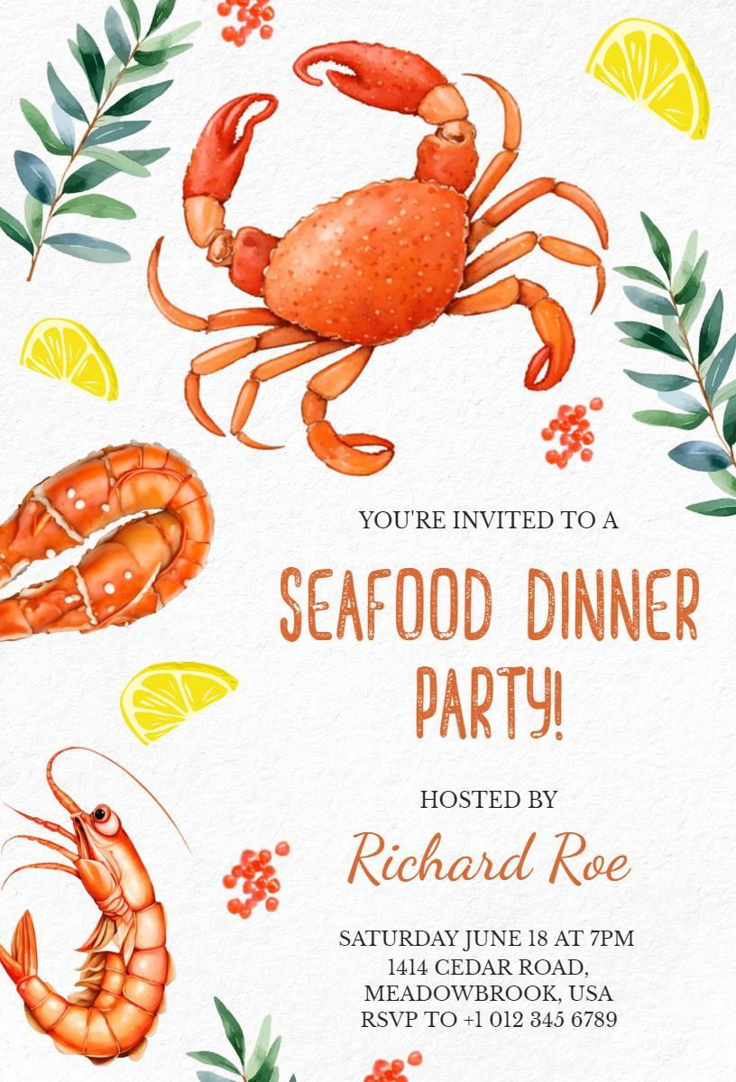 Seafood Feast Summer Evening Dinner Party Invitation Template