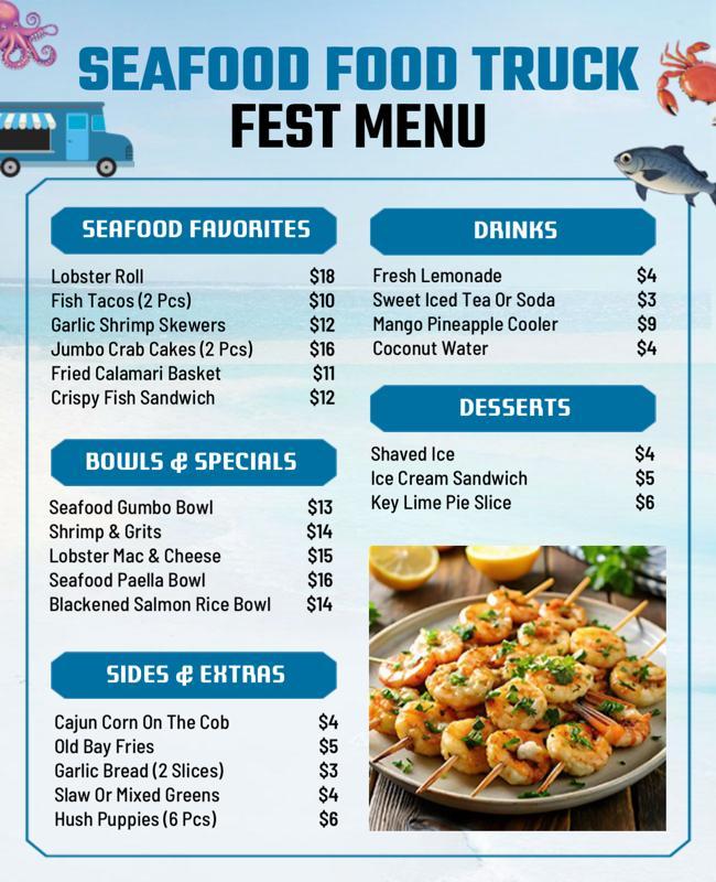 Seafood Food Truck Festival Menu Flyer Template