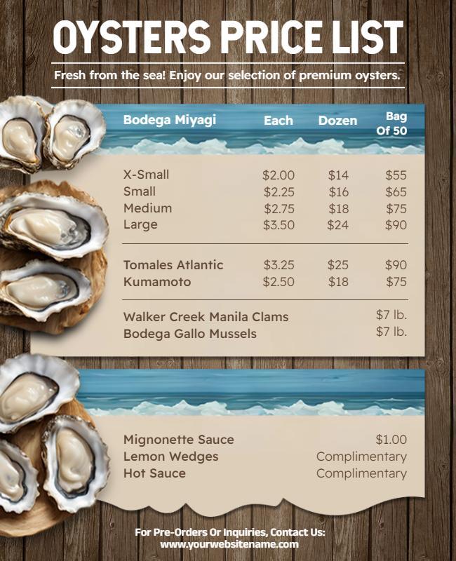 Seafood Oysters Price List Flyer Template