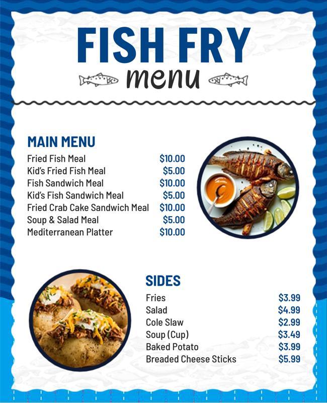 Seafood Restaurant Fish Fry Menu Flyer Template