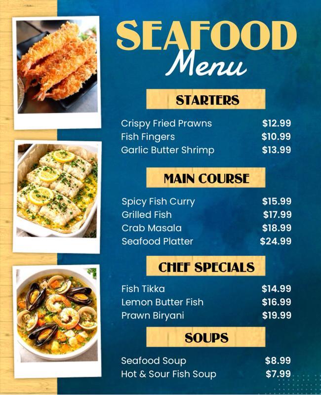 Seafood Restaurant Menu Poster Template
