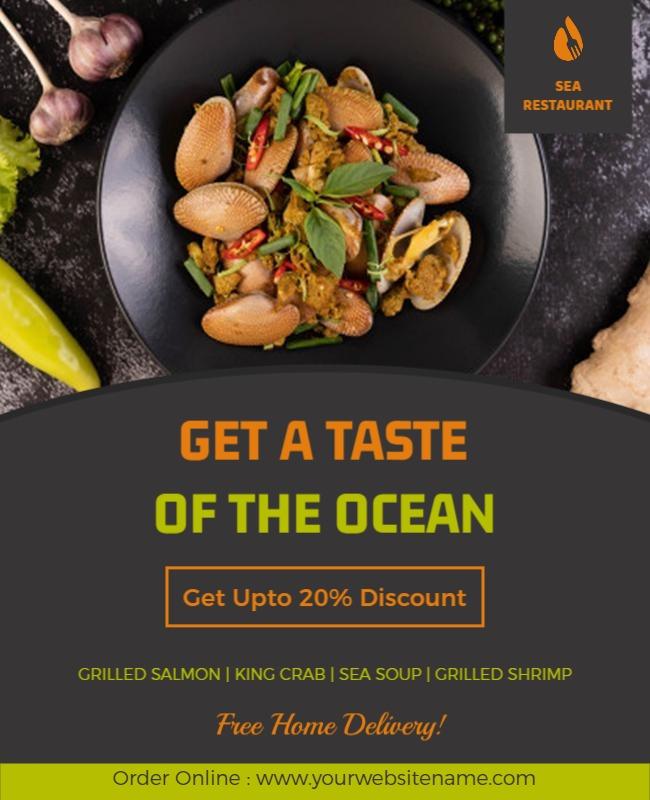 Seafood Restaurant Promotional Discount Flyer Template