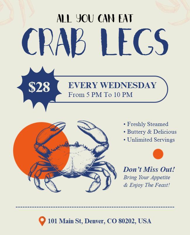 Seafood Restaurant Special Crab Legs Flyer Template