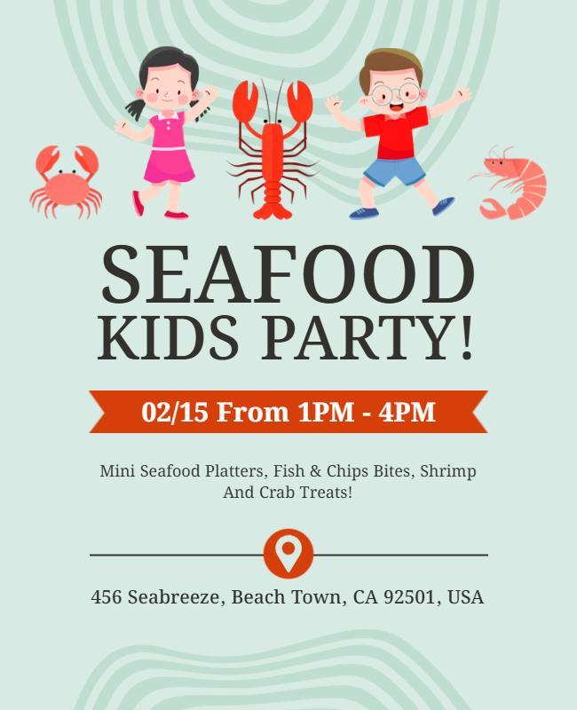 Seafood Themed Kids Party Invitation Flyer Template