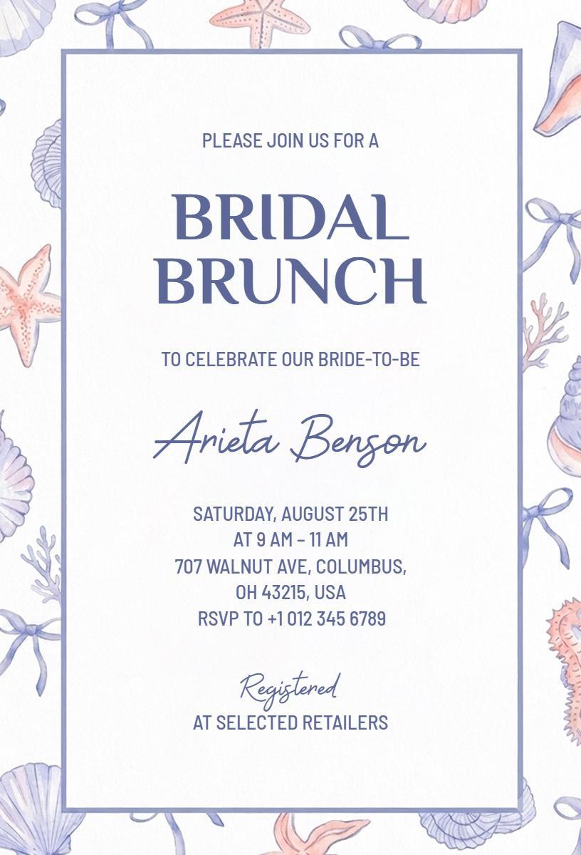Seashell Theme Bridal Brunch Celebration Invitation Template