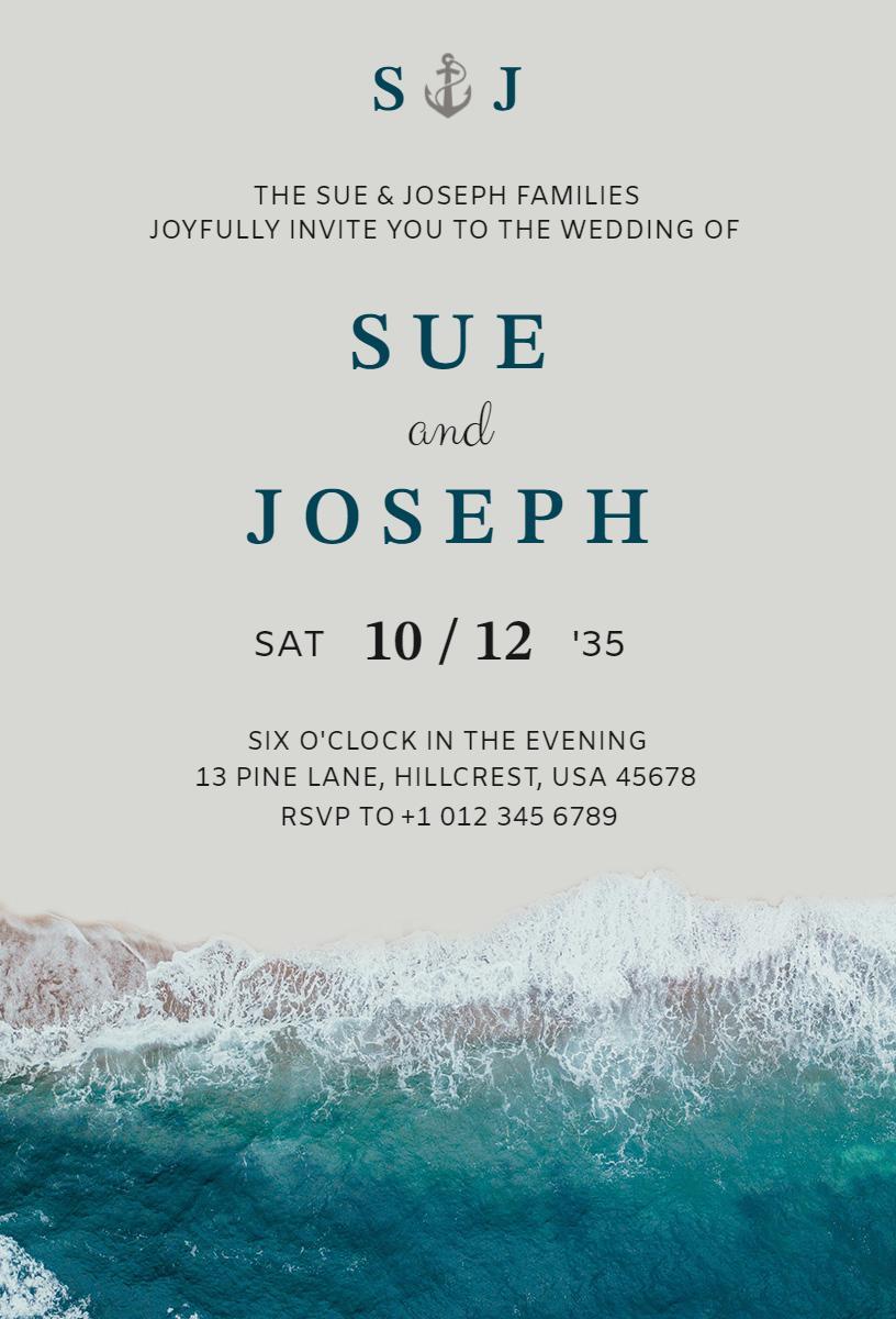 Seaside Bliss Beach Wedding Celebration Invitation Template