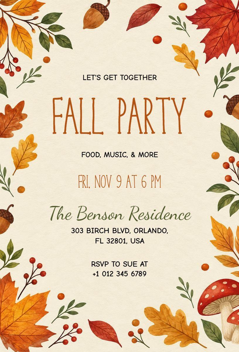 Seasonal Fall Festive Party Invitation Template