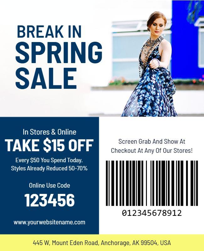 Seasonal Fashion Sale Discount Retail Barcode Flyer Template