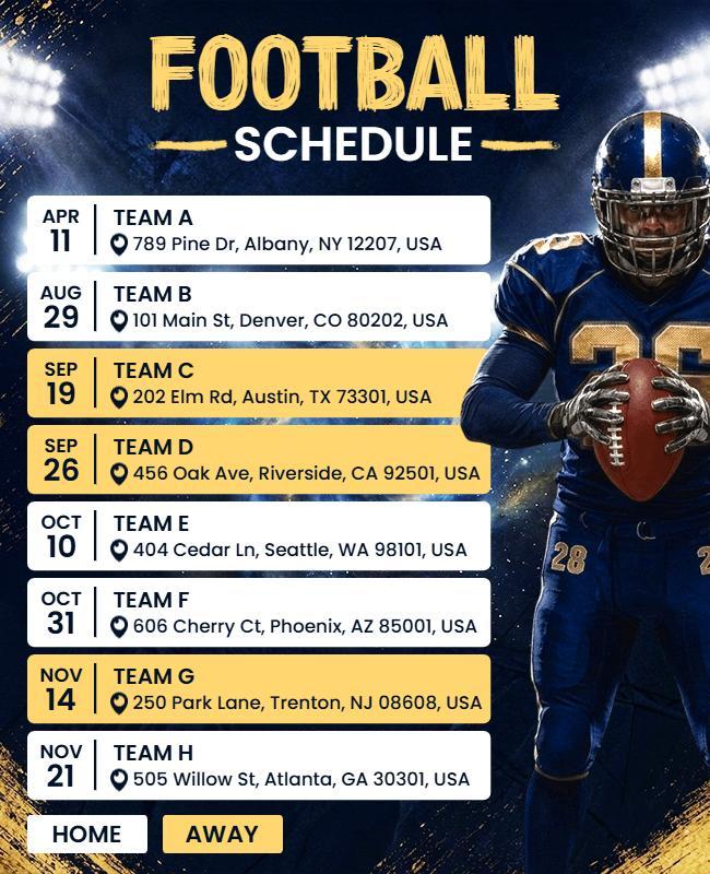 Seasonal Football Game Schedule Poster Template