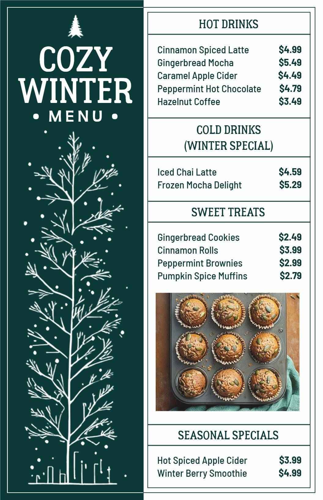 Seasonal Specials Focused on Winter Comfort Menu Template