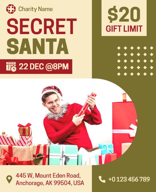 Festive Red Secret Santa Charity Gift Exchange Flyer Template