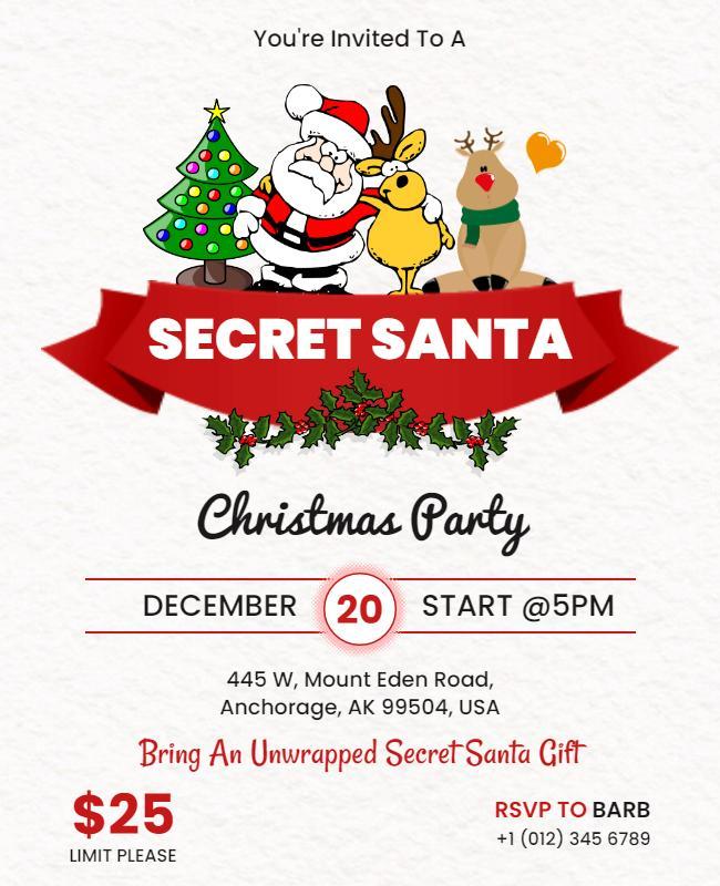 Secret Santa Christmas Party Invitation Flyer Template