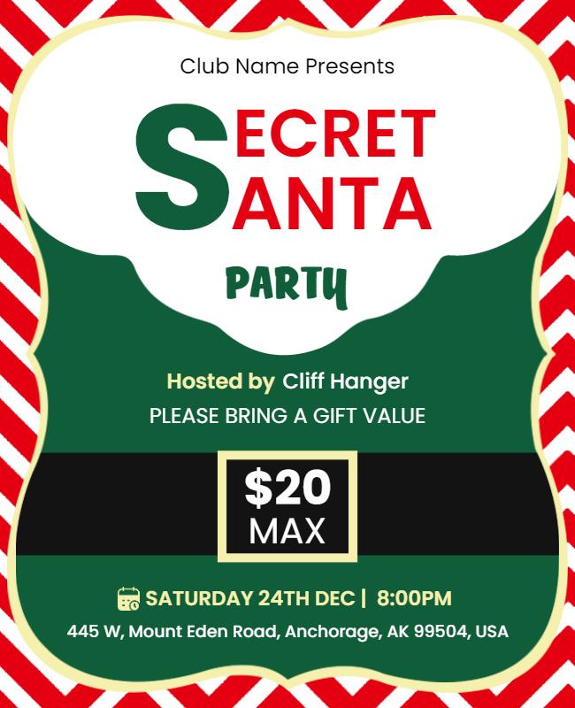 Secret Santa Club Holiday Party Flyer Template