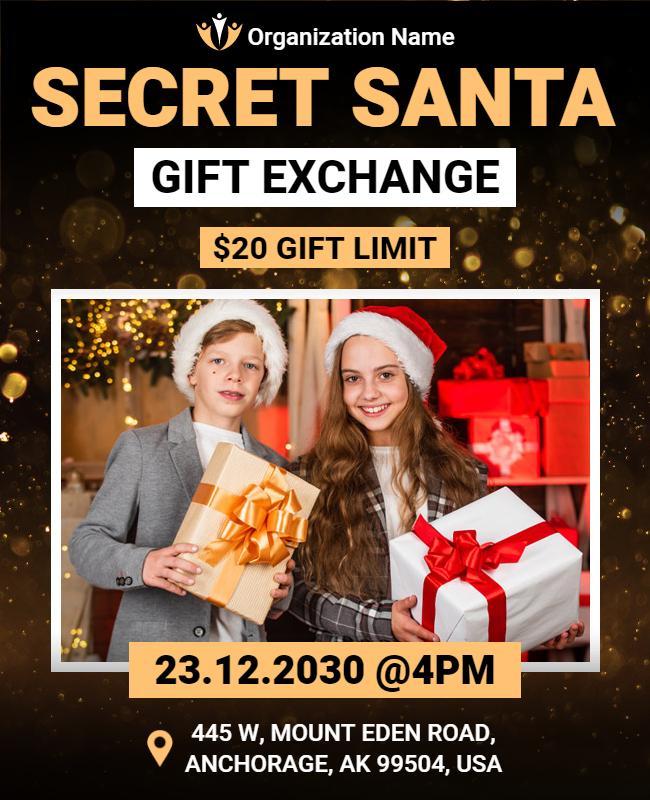 Festive Holiday Secret Santa Gift Exchange Flyer Template