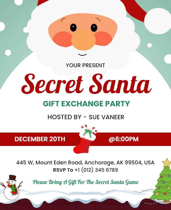 Cheerful Green Winter Holiday Gift Exchange Party Flyer Template