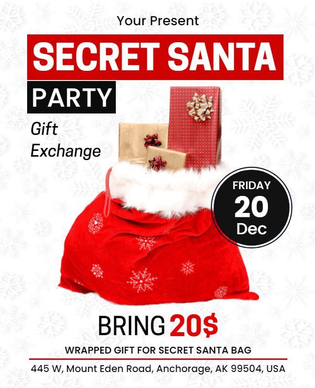 Festive Red Secret Santa Gift Exchange Party Flyer Template