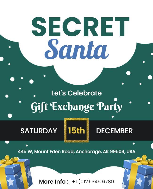 Festive Green Secret Santa Gift Exchange Party Flyer Template