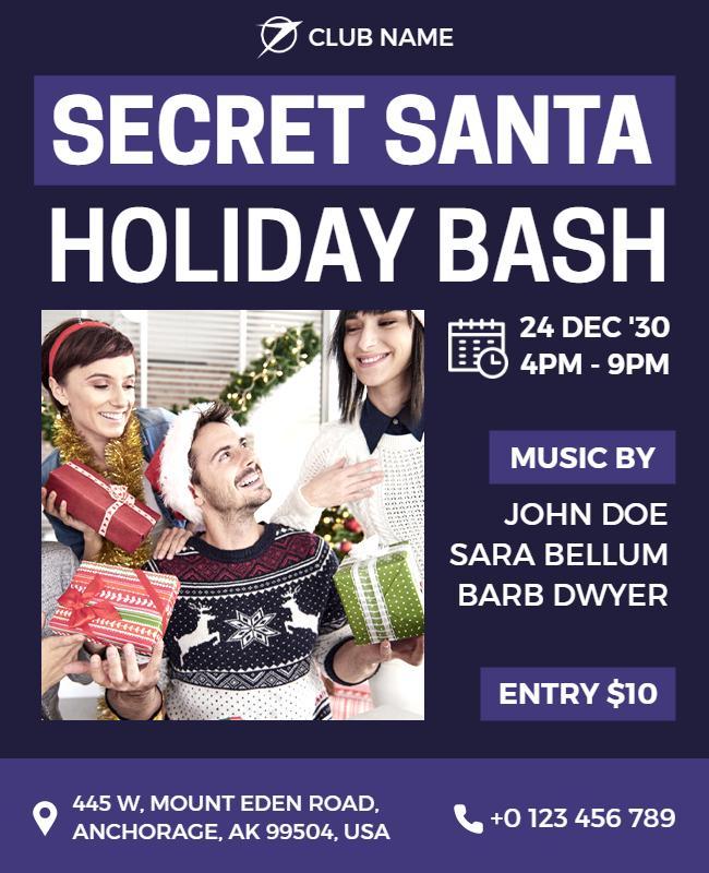 Secret Santa Holiday Bash Party Flyer Template