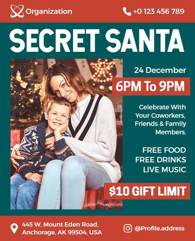 Festive Red Secret Santa Holiday Celebration Flyer Template