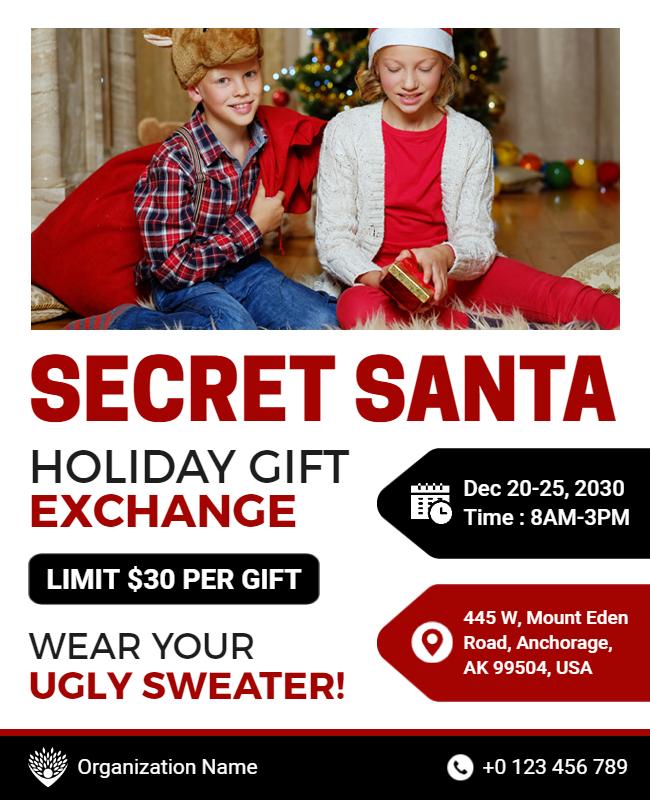 Secret Santa Holiday Gift Exchange Flyer Template