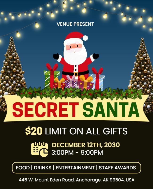 Festive Christmas Secret Santa Holiday Party Flyer Template