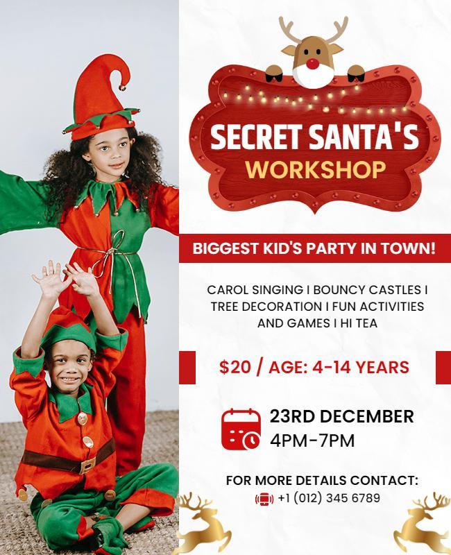 Secret Santas Workshop Kids Party Flyer Template