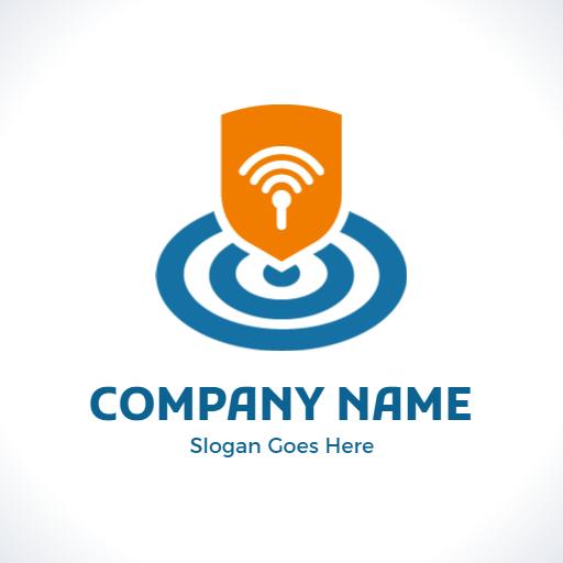 Secure Orange Shield with Wi-Fi Symbol for VPN Services Logo Template