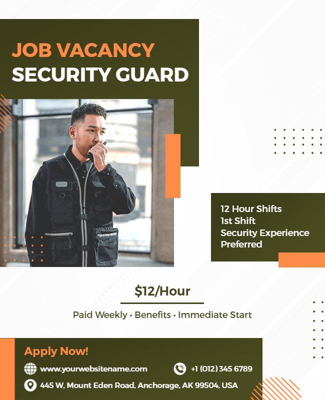 Security Guard Job Vacancy Announcement Flyer Template