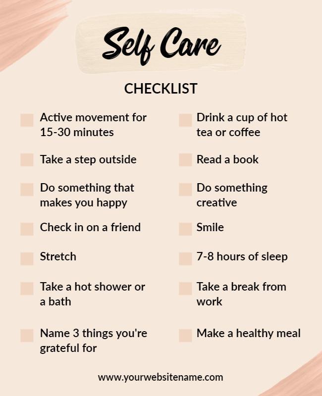 Self Care Checklist and Wellness Tips Flyer Template