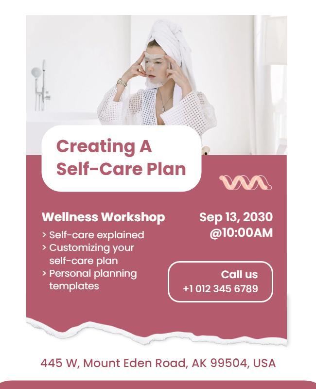 Self Care Workshop Wellness Planning Flyer Template