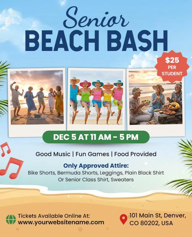Senior Beach Bash Event Flyer Template