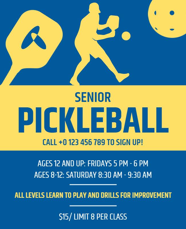 Senior Pickleball Training Sessions Flyer Template