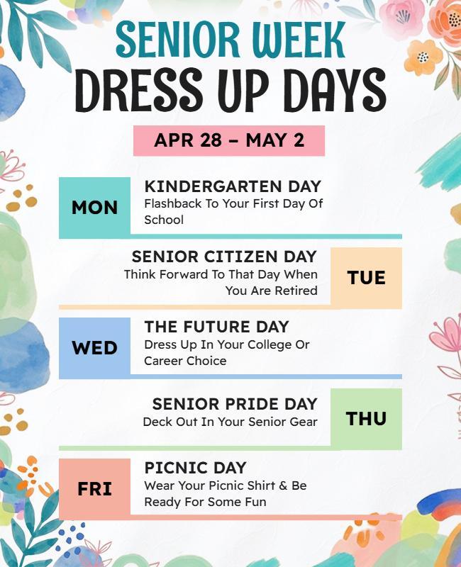 Senior Week Dress up Days Celebration Poster Template