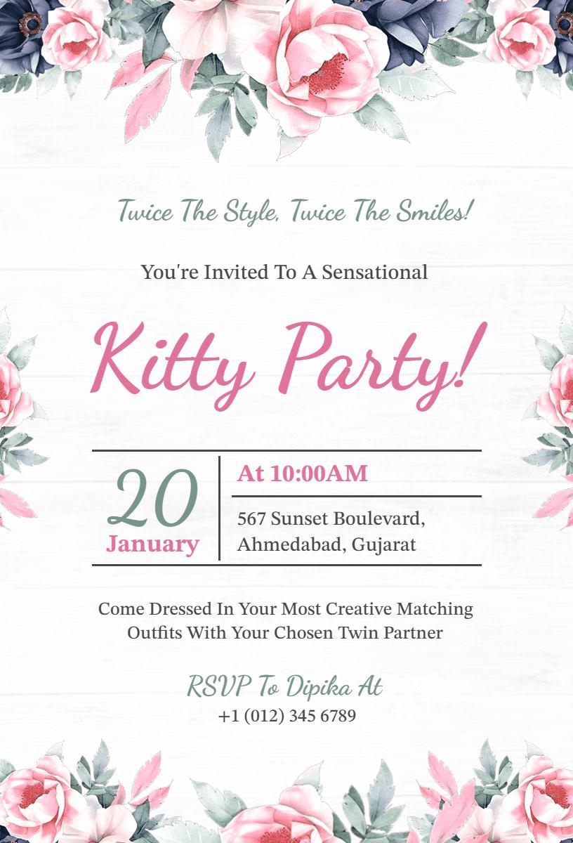 Sensational Floral Matching Outfit Kitty Party Invitation Template