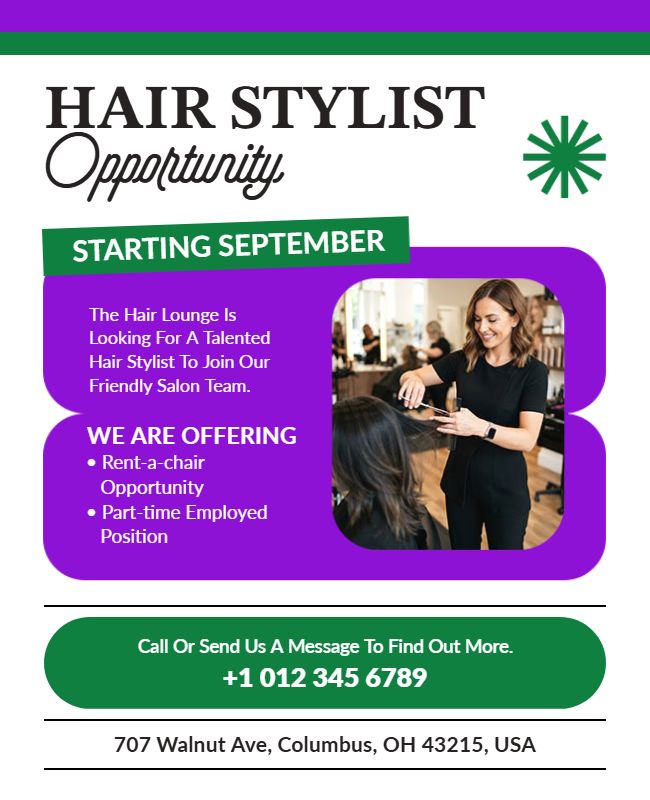 September Hair Stylist Hiring Flyer Template