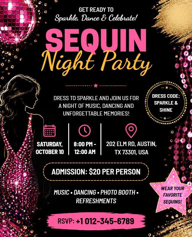 Sequin Night Party Event Flyer Template